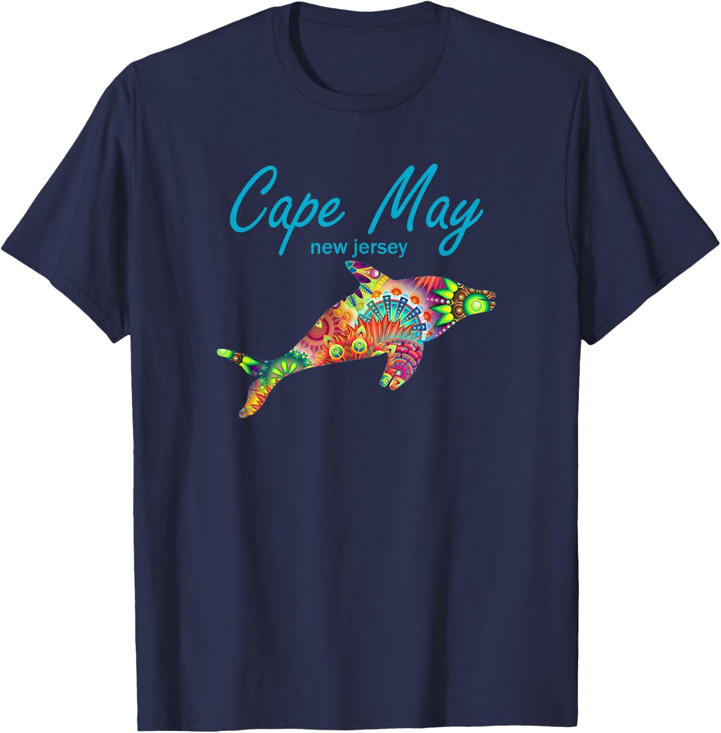Cape May NJ Beach Dolphin Ocean New Jersey Beach Vacation T-Shirt - T-Shirt | Navy