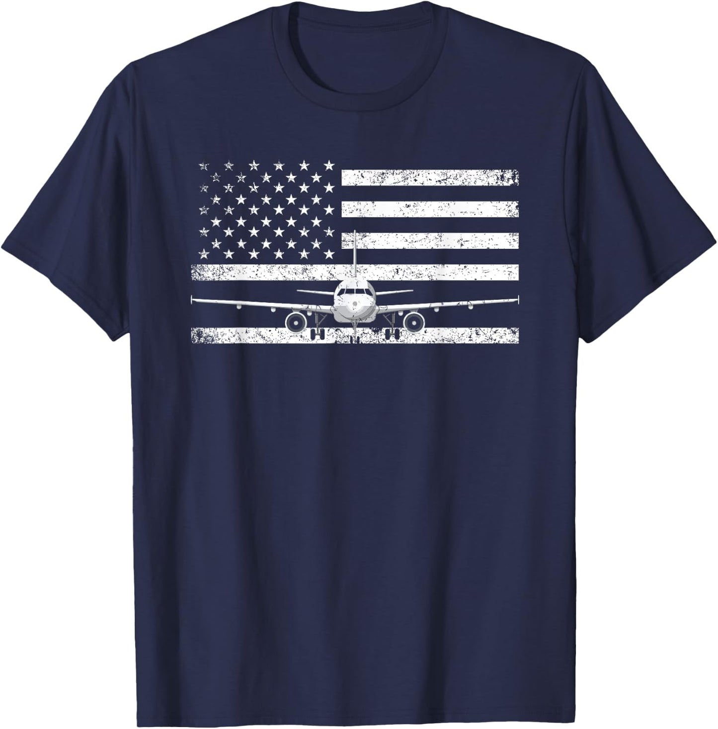 US Flag Airplane Patriotic American Pilot T-Shirt - T-Shirt | Navy