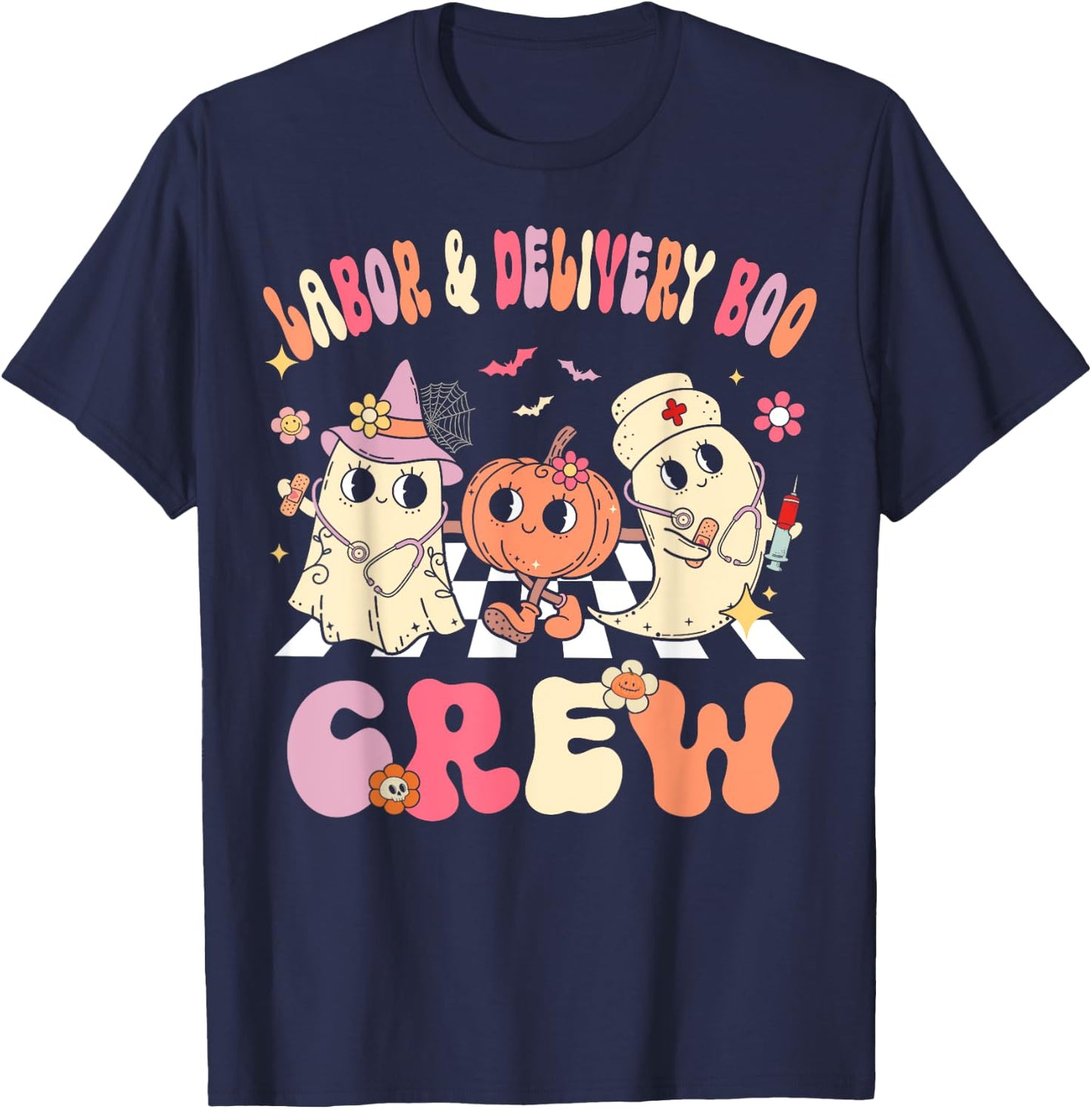 Labor & Delivery Boo Crew Funny Halloween Costume L&D Nurse T-Shirt - T-Shirt | Navy