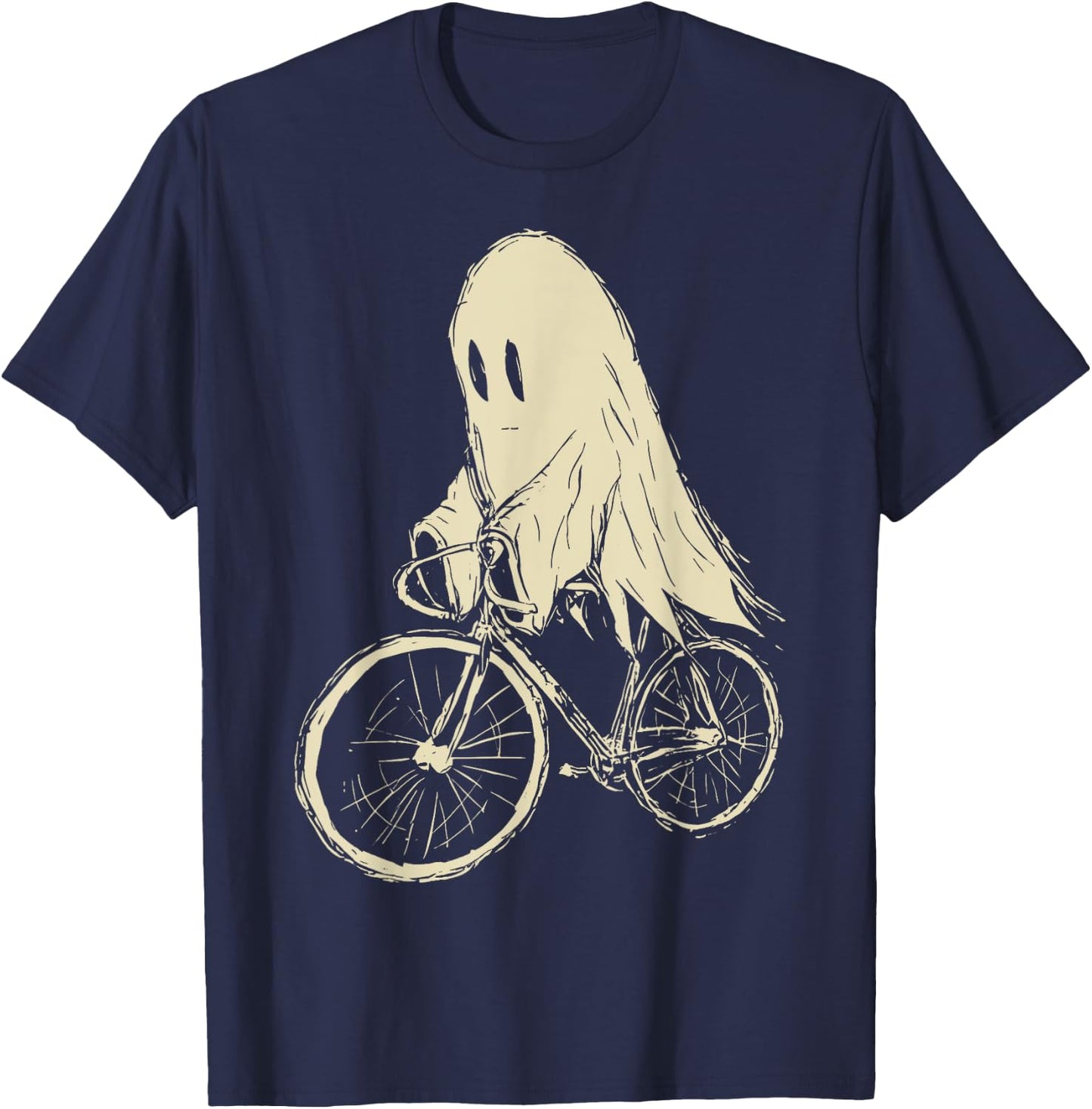 Vintage Ghost Riding Bicycle Cycing Biking Halloween T-Shirt - T-Shirt | Navy