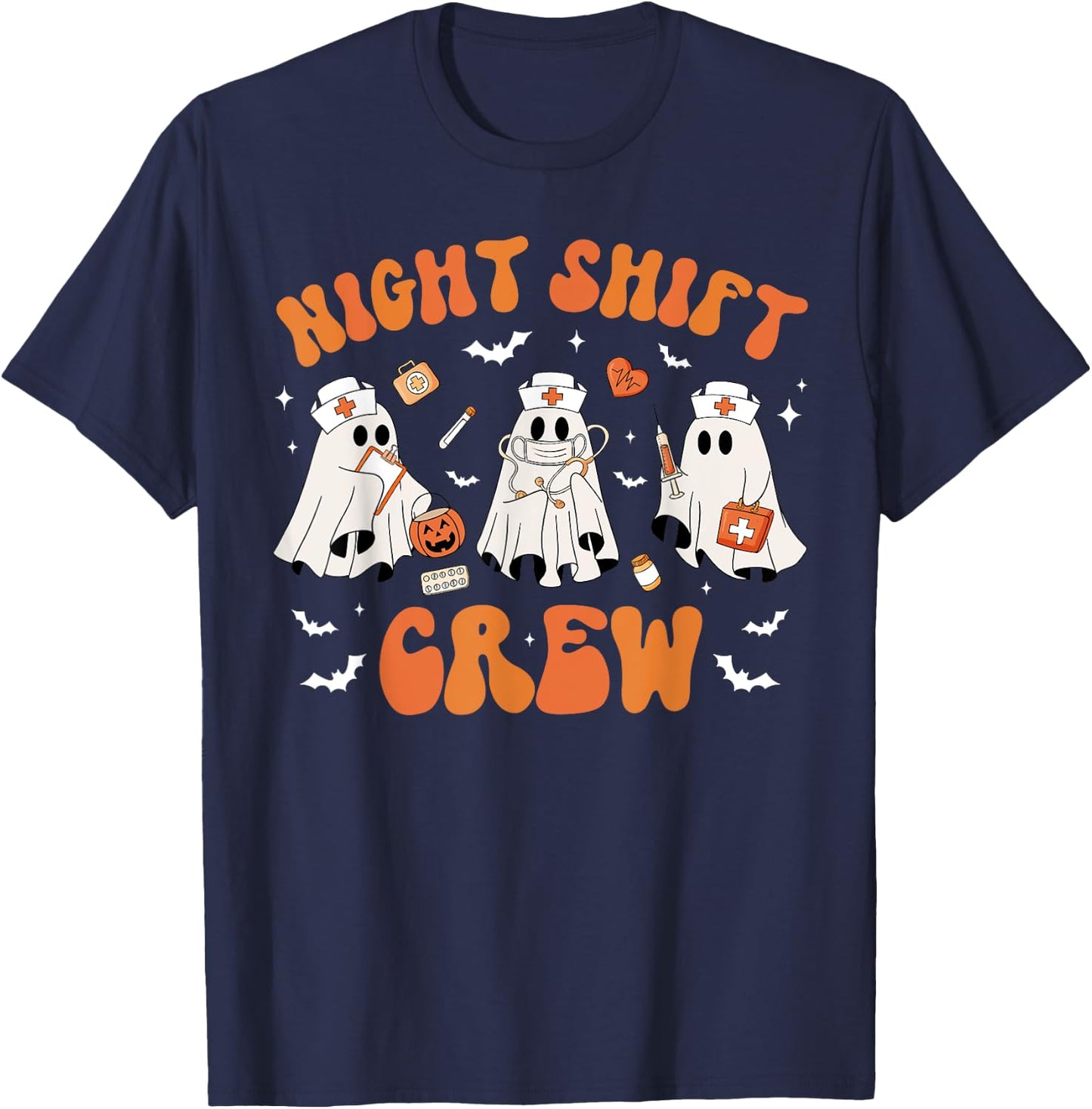 Night Shift Boo Crew Health Worker Halloween Ghost Nurse T-Shirt - T-Shirt | Navy