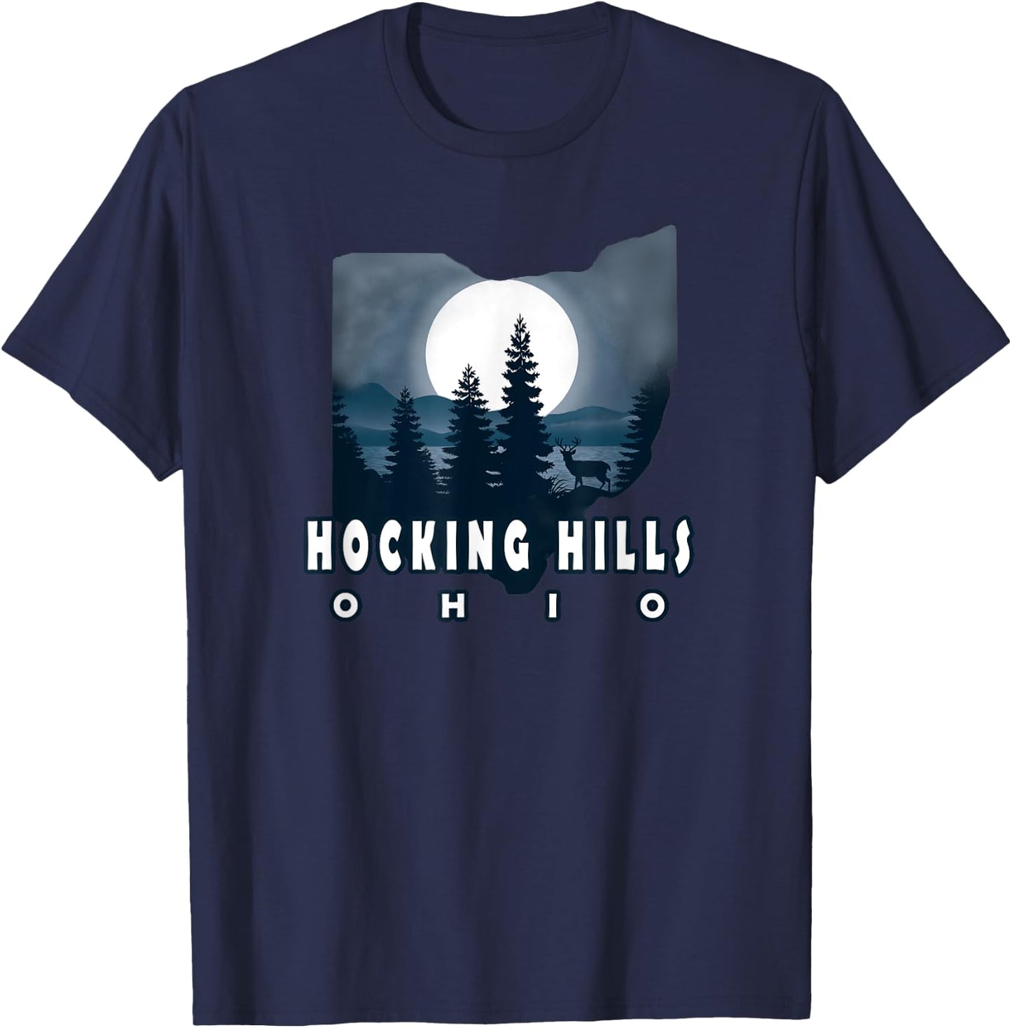 HOCKING HILLS State Park With Deer and Moon T-Shirt - T-Shirt | Navy
