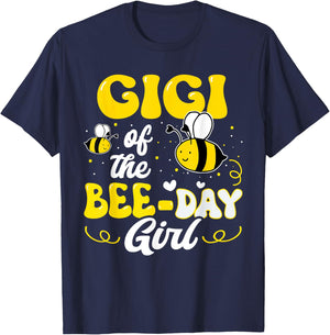 Gigi of The Bee Day Girl Bee Birthday Party Theme Groovy T-Shirt - T-Shirt | Navy