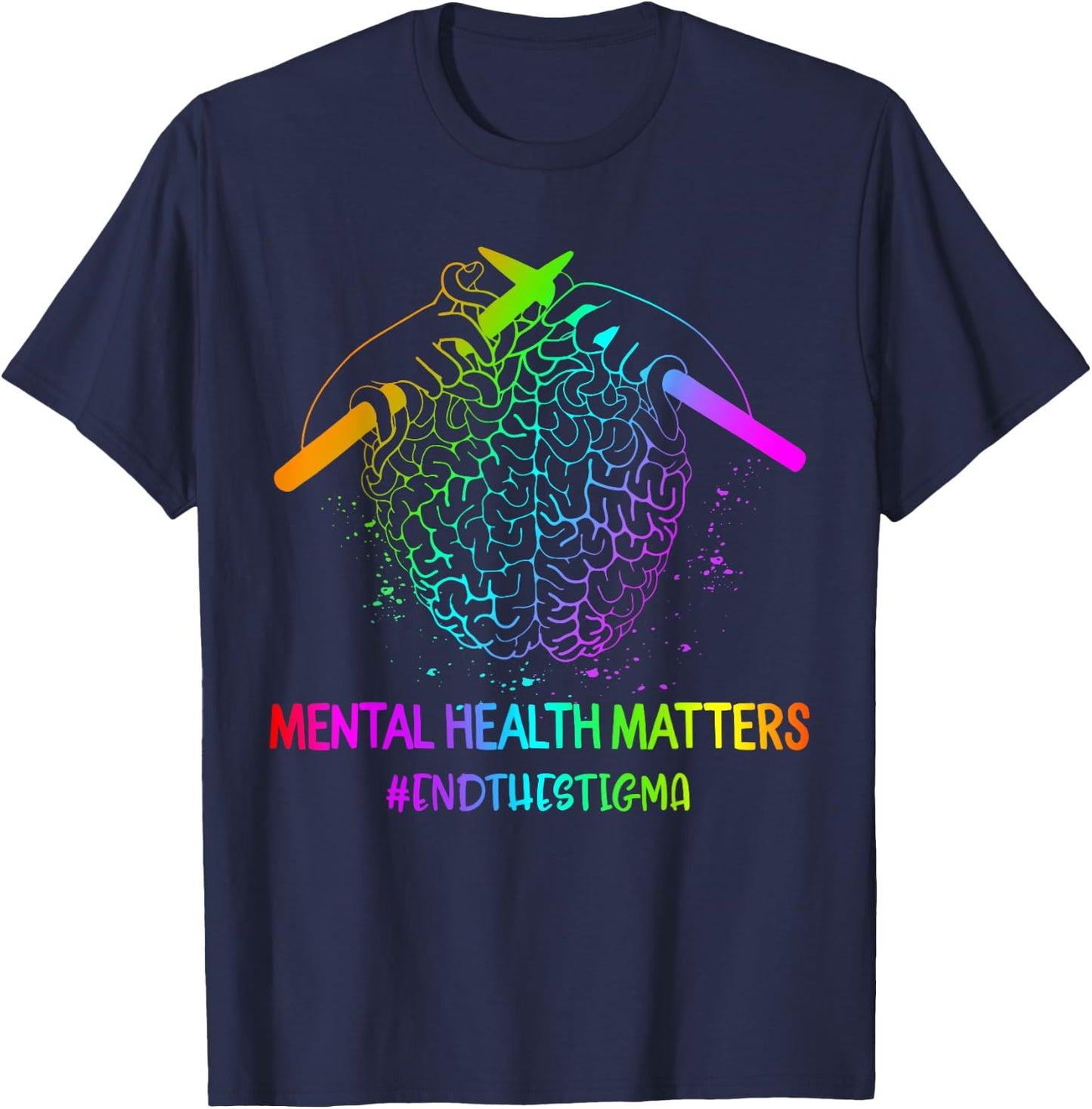 Brain Knitting Mental Health Awareness End The STIGMA Gift T-Shirt - T-Shirt | Navy
