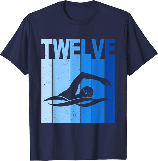 12th Birthday Swimming 12 Year Old Birthday Swimmer T-Shirt - T-Shirt | Navy