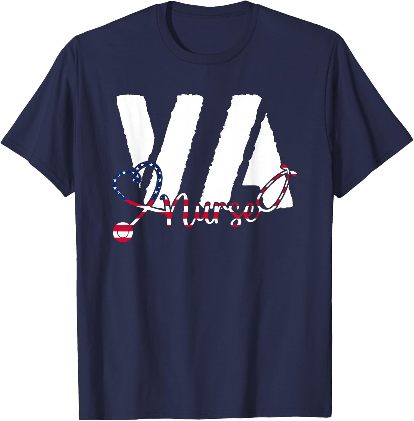 VA Nurse RN American Flag Patriotic 4th of July Veterans Day T-Shirt - T-Shirt | Navy