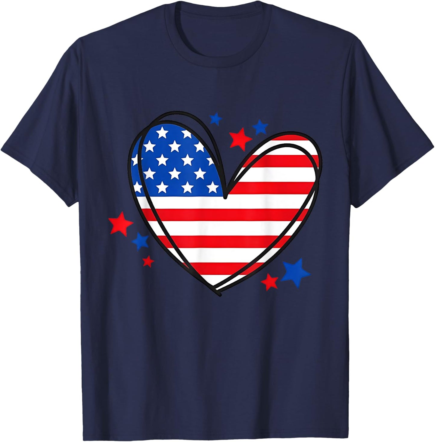 American Flag Heart Independence Day 4th of July Women Kids T-Shirt - T-Shirt | Navy