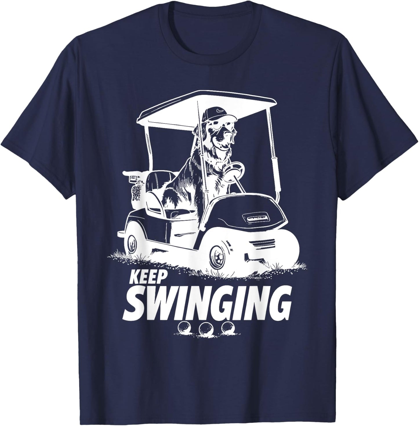 Swinging Golf Cart Dog Golden Retriever Golfer Dog Owner T-Shirt - T-Shirt | Navy
