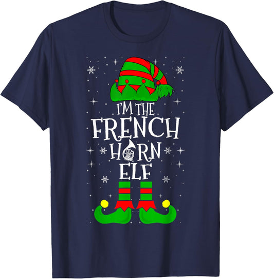 The French Horn Elf - French Hornist Marching Band Christmas T-Shirt - T-Shirt | Navy