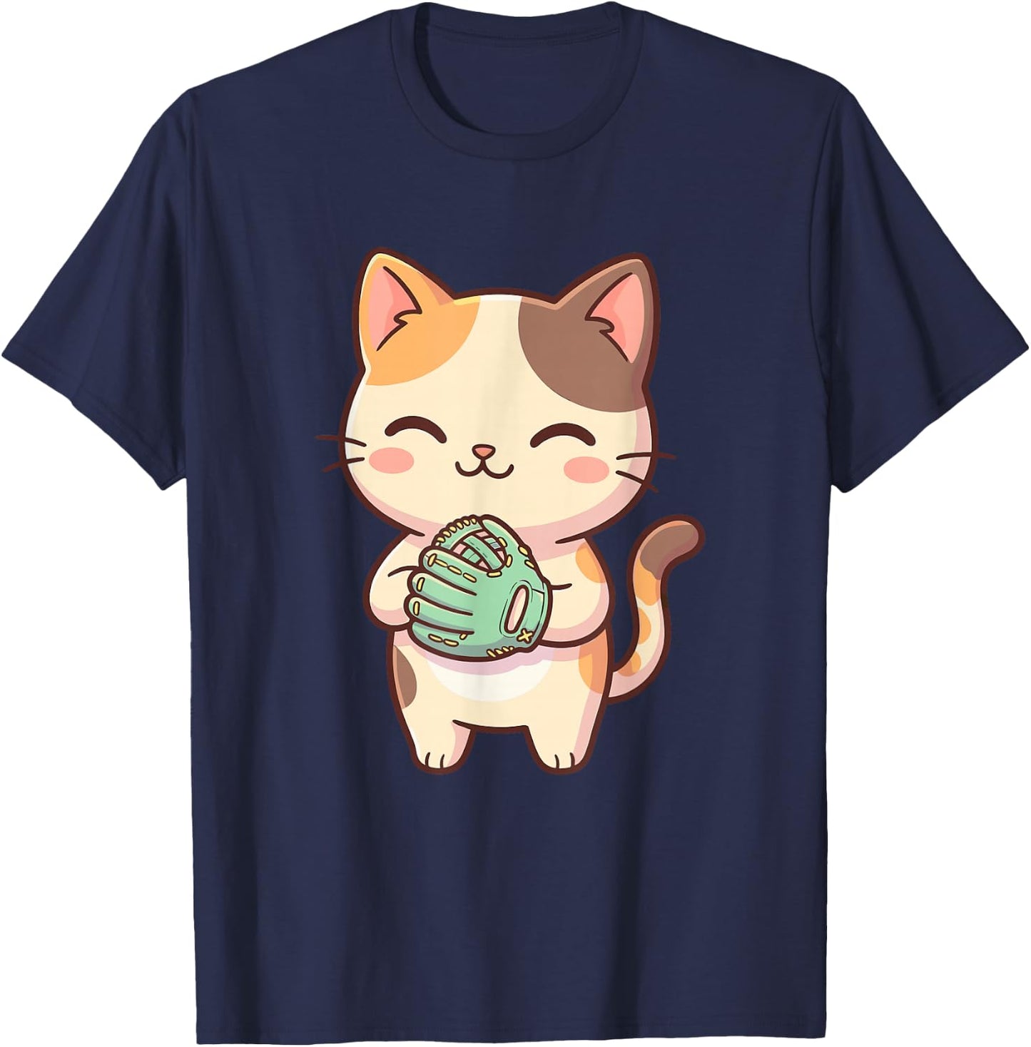 Cute Kawaii Cat Softball T-Shirt - T-Shirt | Navy