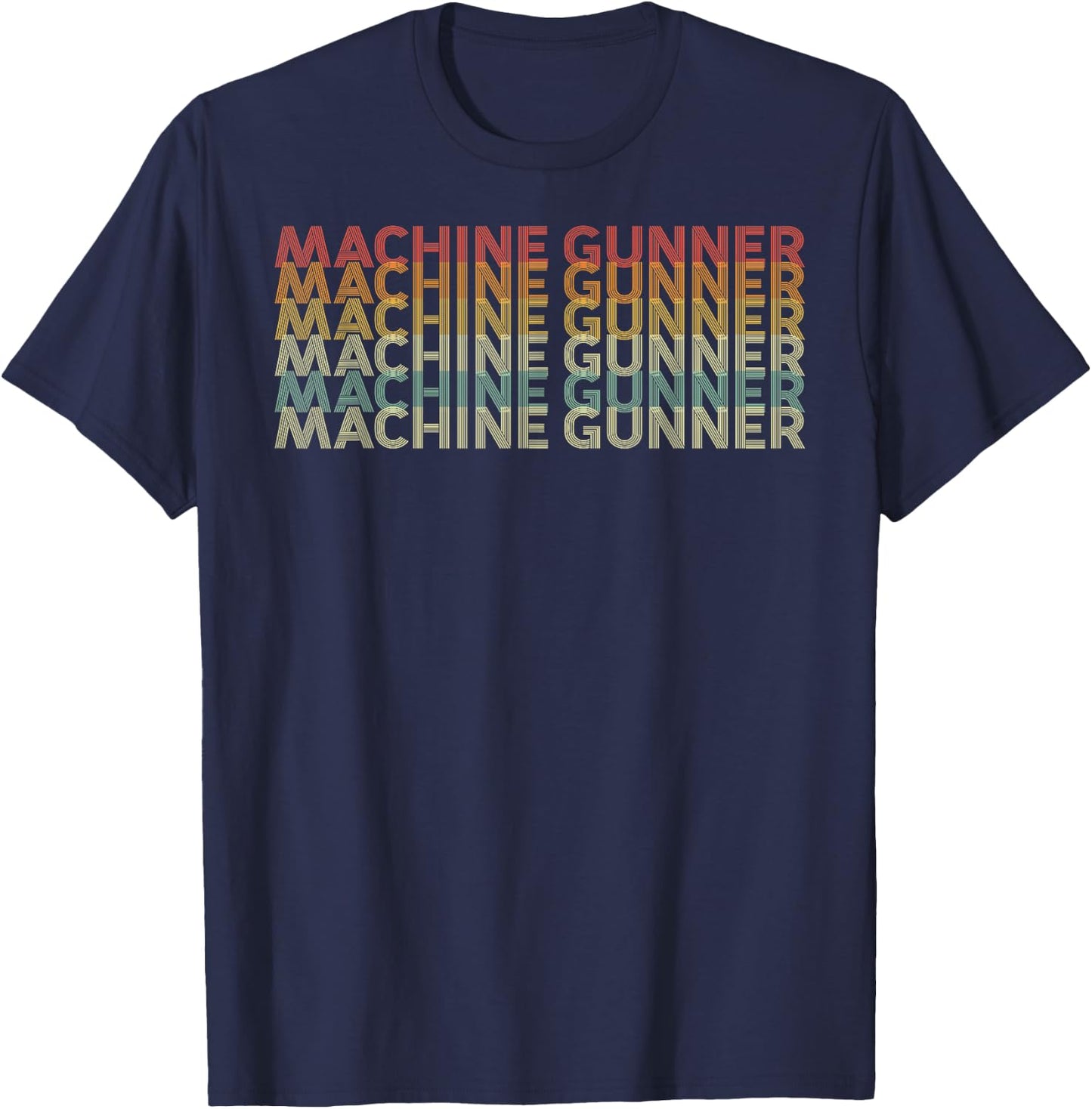 Retro 70s Machine Gunner Job Title T-Shirt - T-Shirt | Navy
