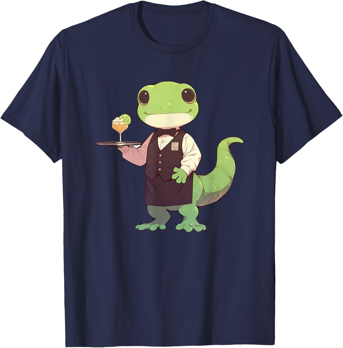 Lizard Restaurant Waiter Gecko Wildlife Animal T-Shirt - T-Shirt | Navy