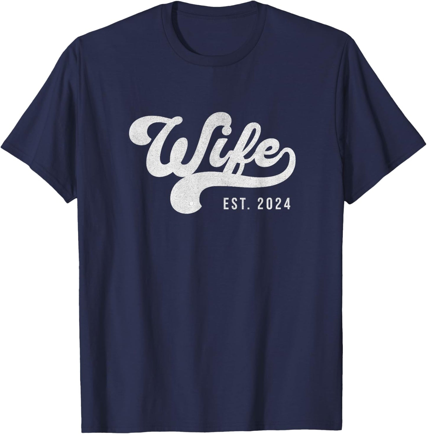 Wife Est. 2024 Married Couple Vintage Matching Wedding T-Shirt - T-Shirt | Navy