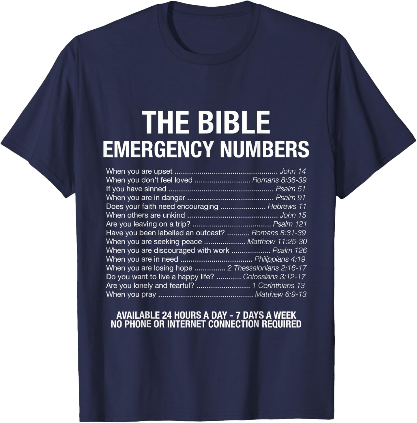 The Bible Emergency Numbers T-Shirt - T-Shirt | Navy