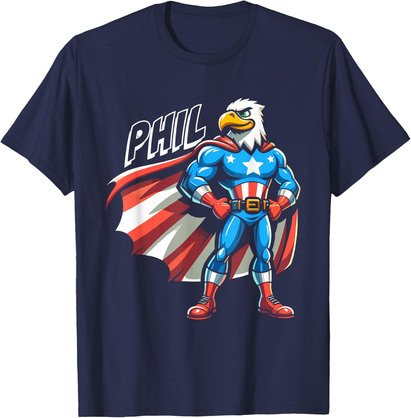 Phil USA Eagle Patriotic Superhero for Boys Name Phil T-Shirt - T-Shirt | Navy