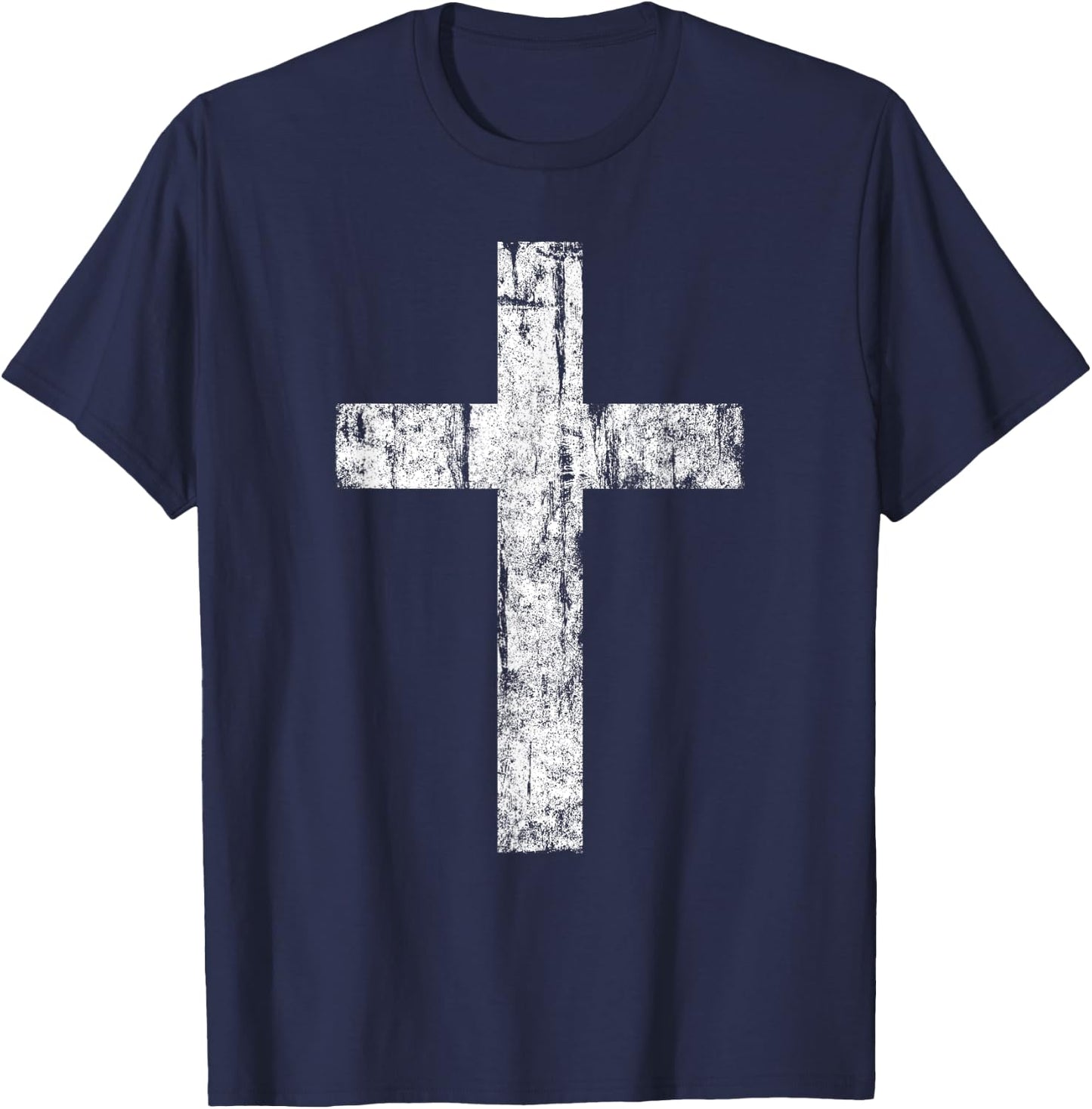 Cross Distressed Style Inspirational Christian Faith T-Shirt - T-Shirt | Navy