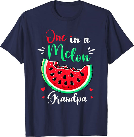 One in a Melon Grandpa Birthday Party Matching Family Funny T-Shirt - T-Shirt | Navy