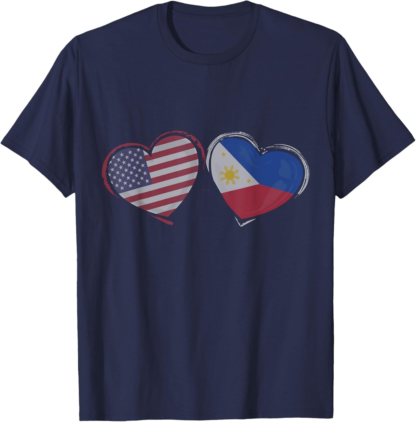 USA Philippines Flag Heart Valentines Day Filipino American T-Shirt - T-Shirt | Navy