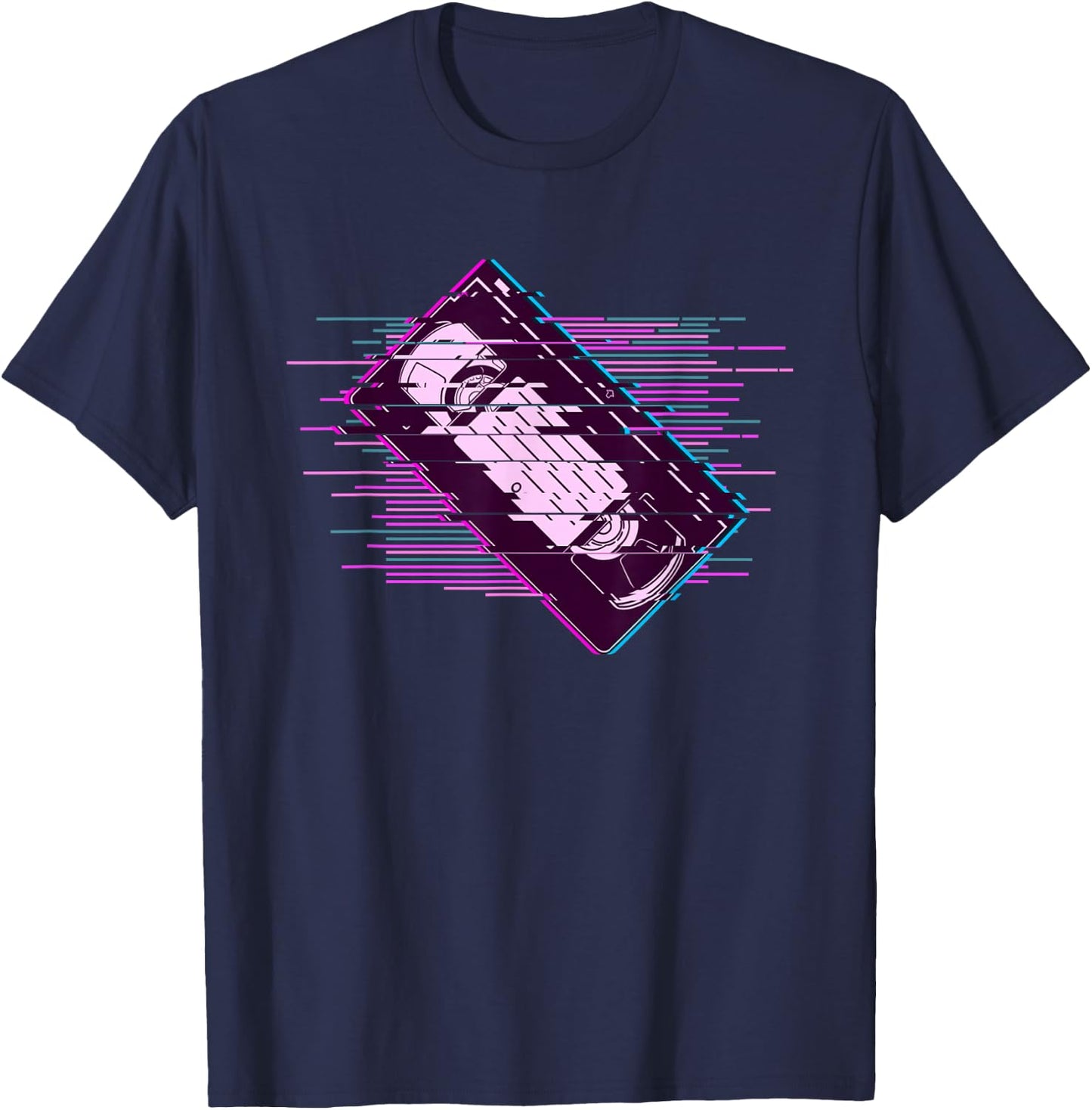 Pixelated Retro Video Cassette Vaporwave T-Shirt - T-Shirt | Navy