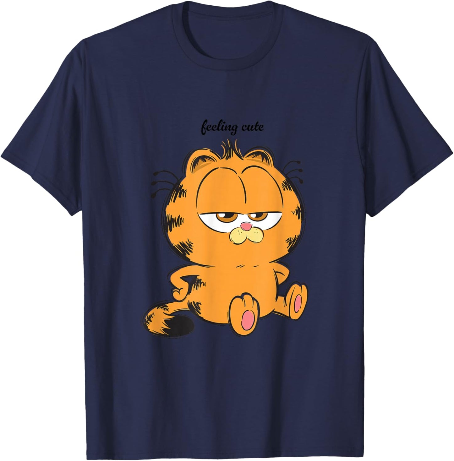 Garfield Feeling Cute Moody Chibi Pose T-Shirt - T-Shirt | Navy