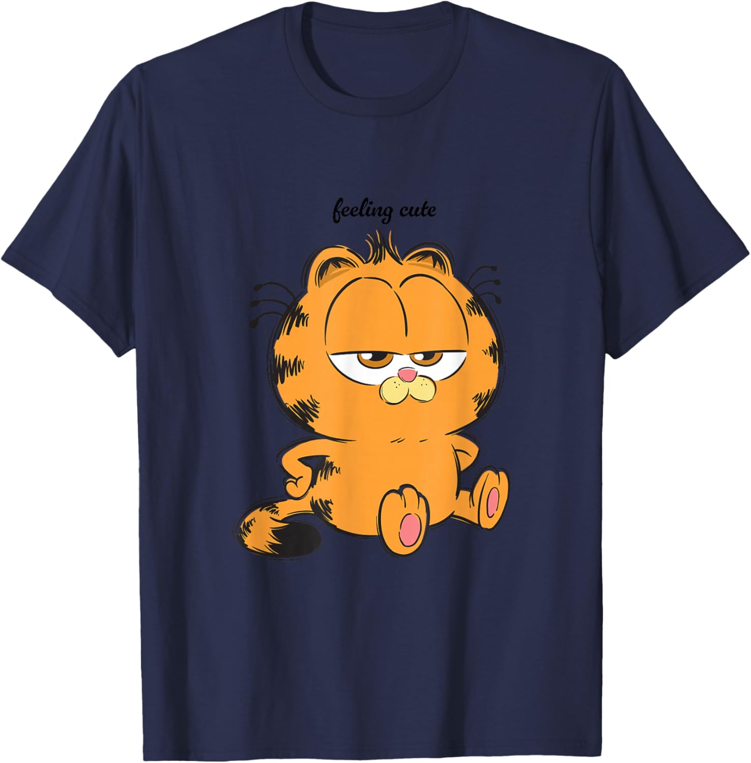 Garfield Feeling Cute Moody Chibi Pose T-Shirt - T-Shirt | Navy