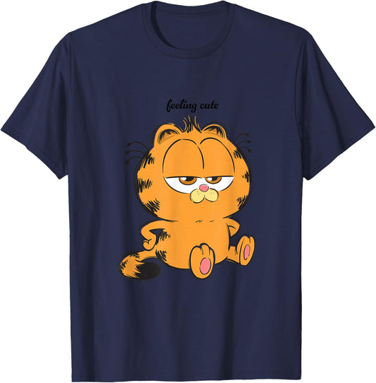 Garfield Feeling Cute Moody Chibi Pose T-Shirt - T-Shirt | Navy