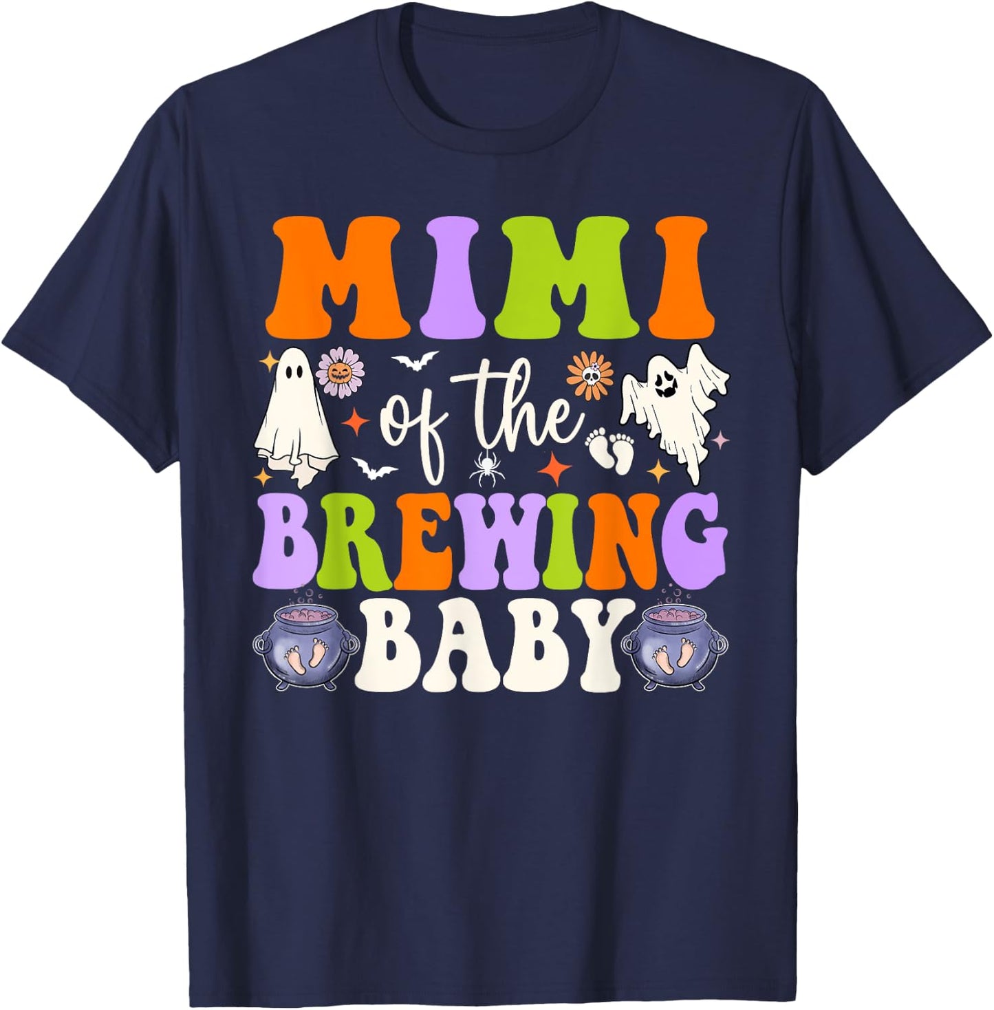 Mimi of the Brewing Baby Halloween Theme Baby Shower Spooky T-Shirt - T-Shirt | Navy