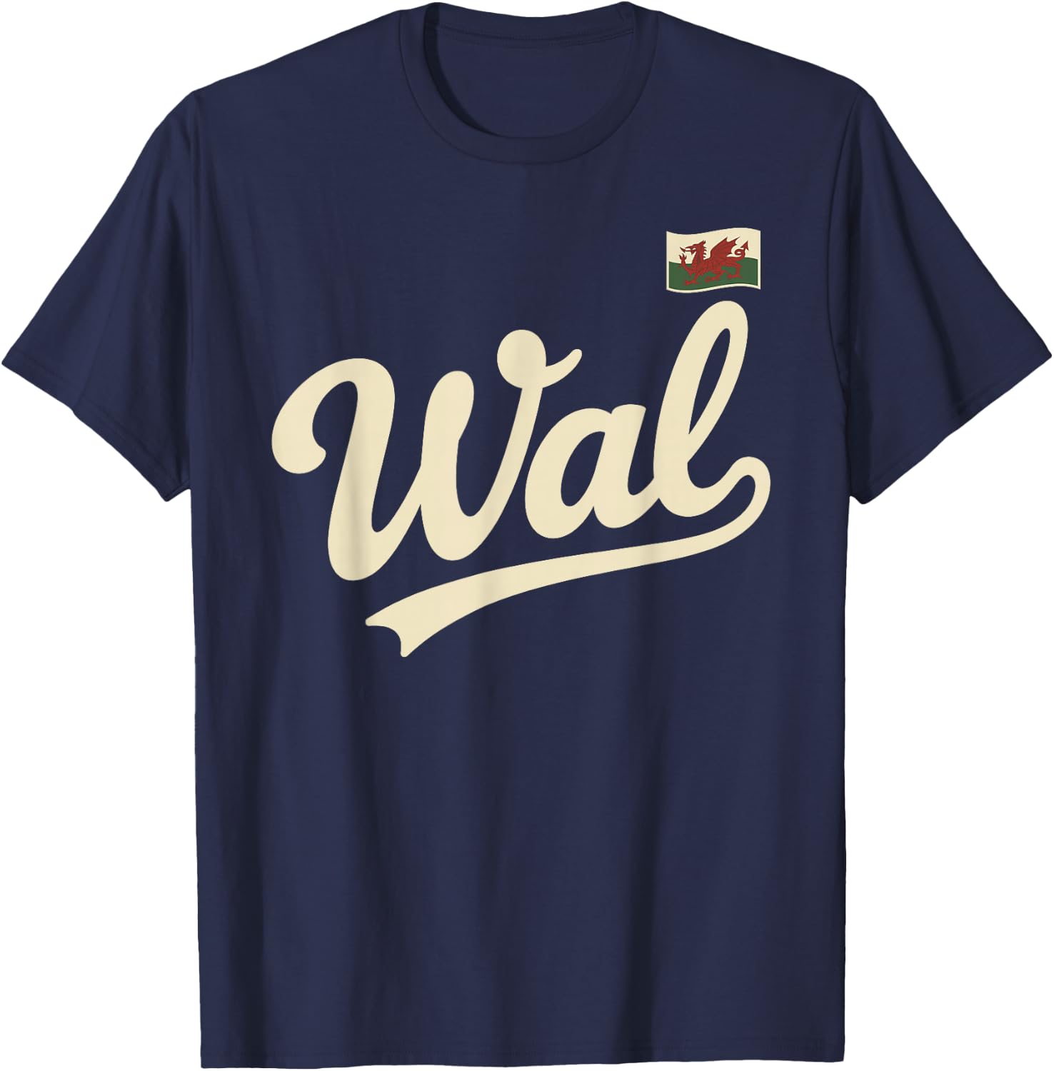 Wales Vintage Script Fan T-Shirt - T-Shirt | Navy