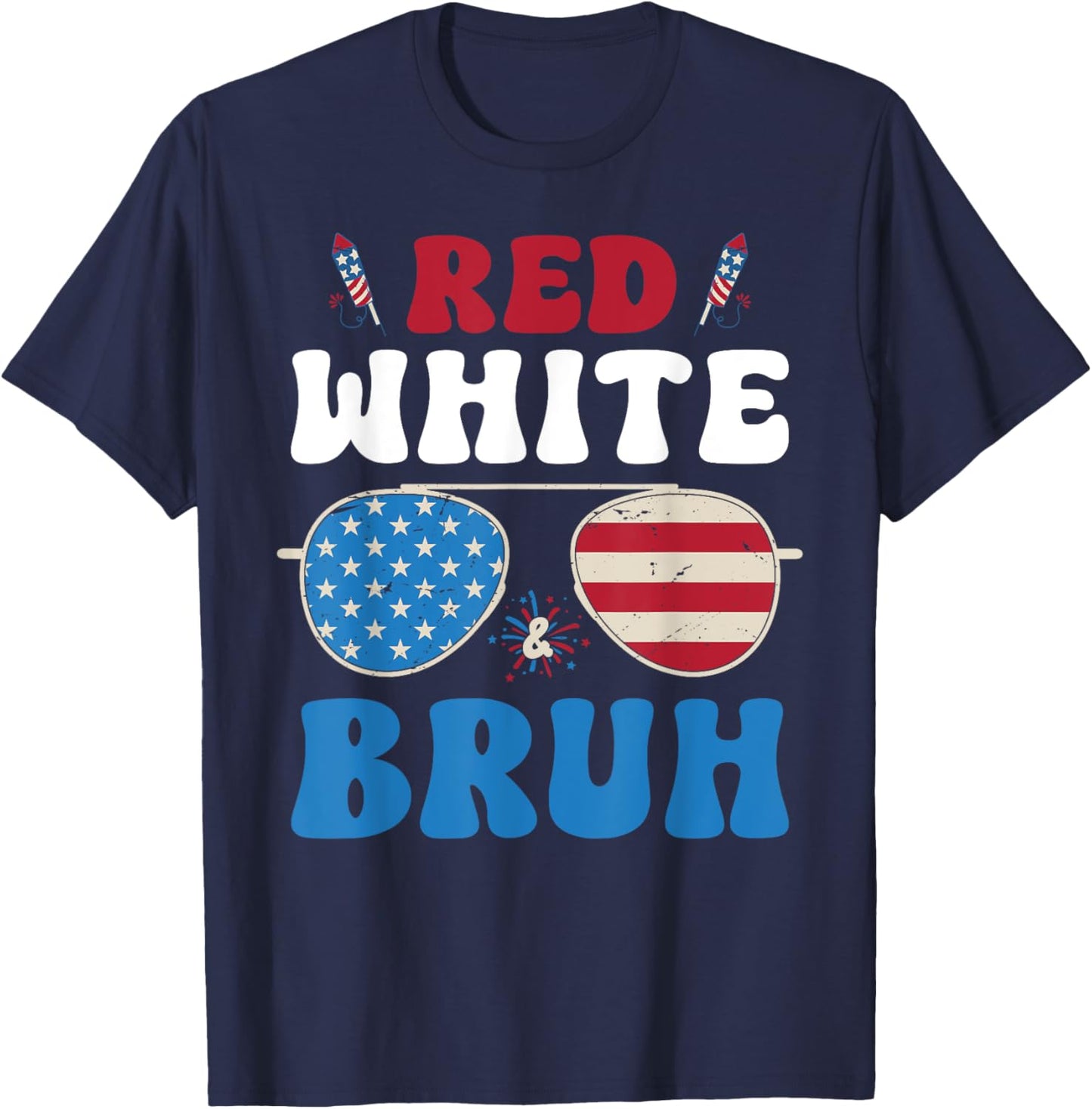 Red White and Bruh Patriotic Boys 4th of July 2025 Fun Kids T-Shirt - T-Shirt | Navy