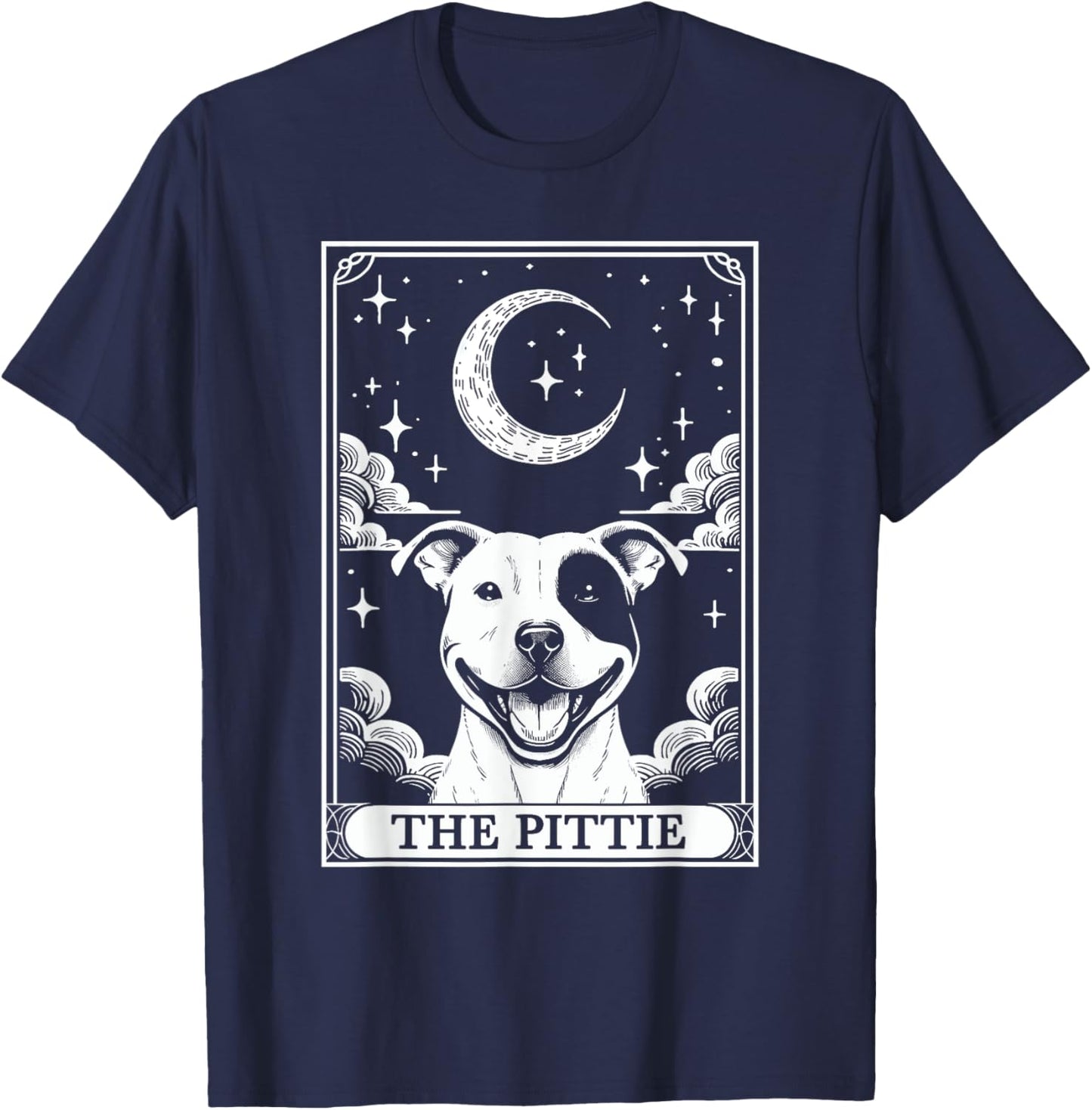 Tarot Card Vintage Crescent Moon Pit Bull Dog Pittie Mom Women Kids T-Shirt - T-Shirt | Navy