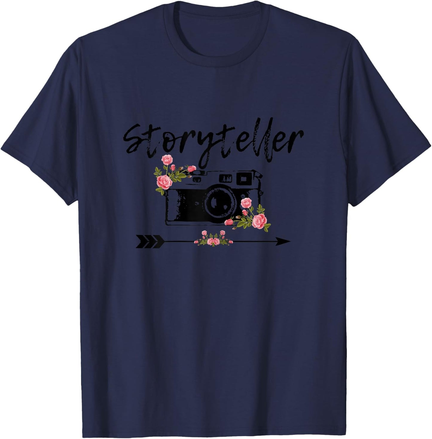 Photographer Story Plate Vintage Floral Camera Photography T-Shirt - T-Shirt | Navy