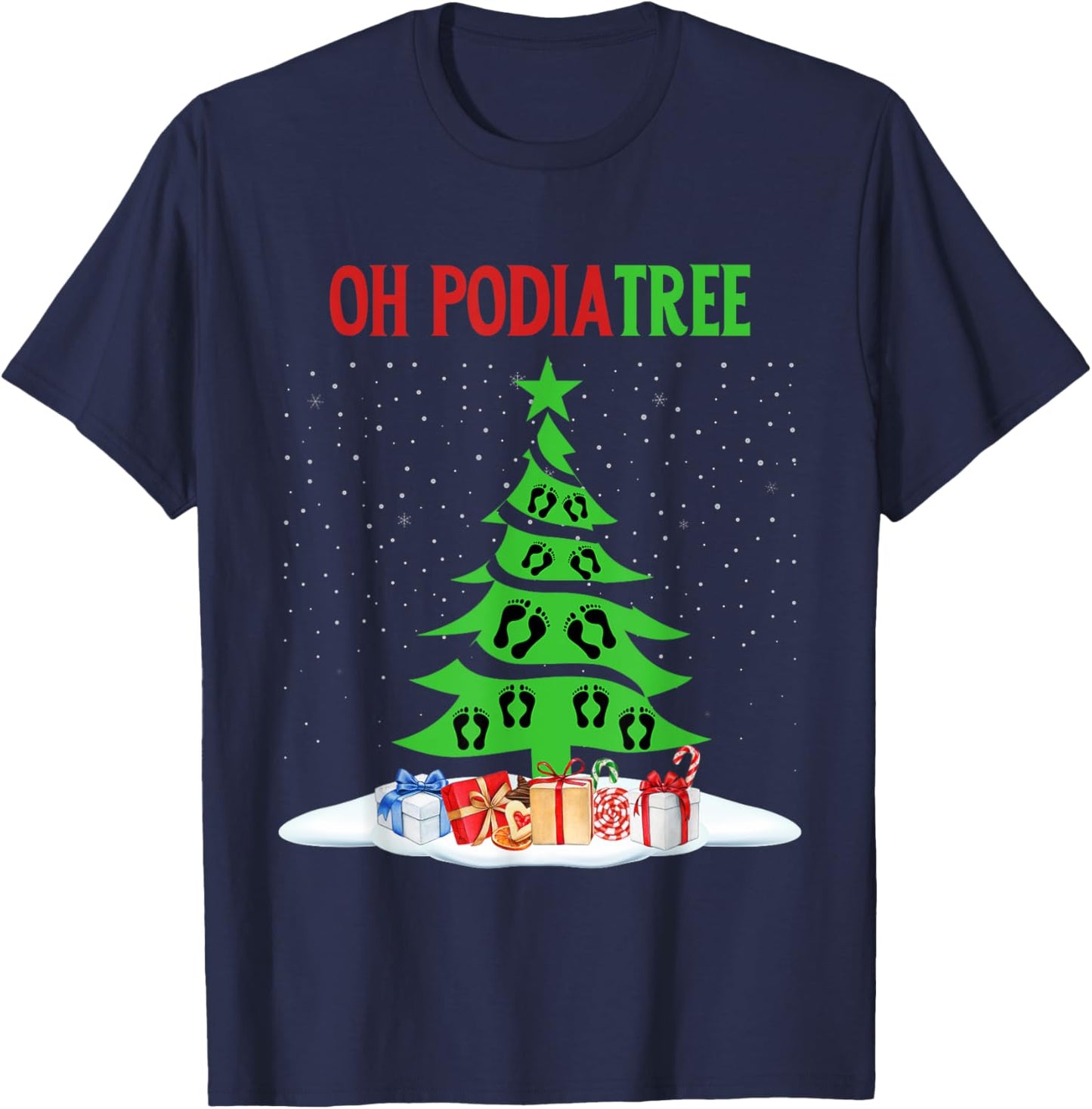 Oh Podiatree Funny Podiatry Christmas Shirt Staff Squad T-Shirt - T-Shirt | Navy