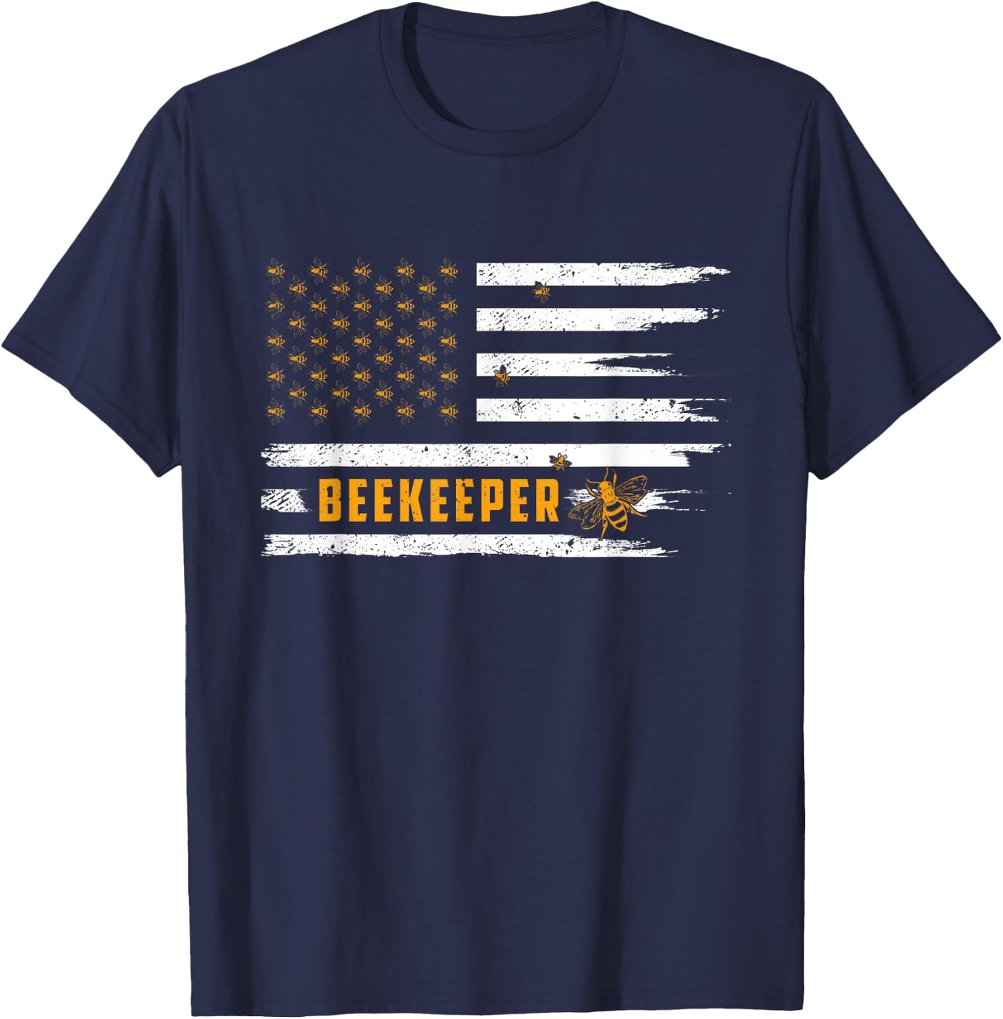 Beekeeping American Flag Honeycomb Honey Bees Beekeeper T-Shirt - T-Shirt | Navy