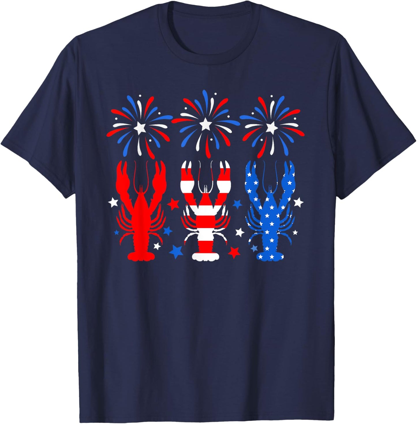 4th Of July Crawfish American Flag Red White Blue Fireworks T-Shirt - T-Shirt | Navy