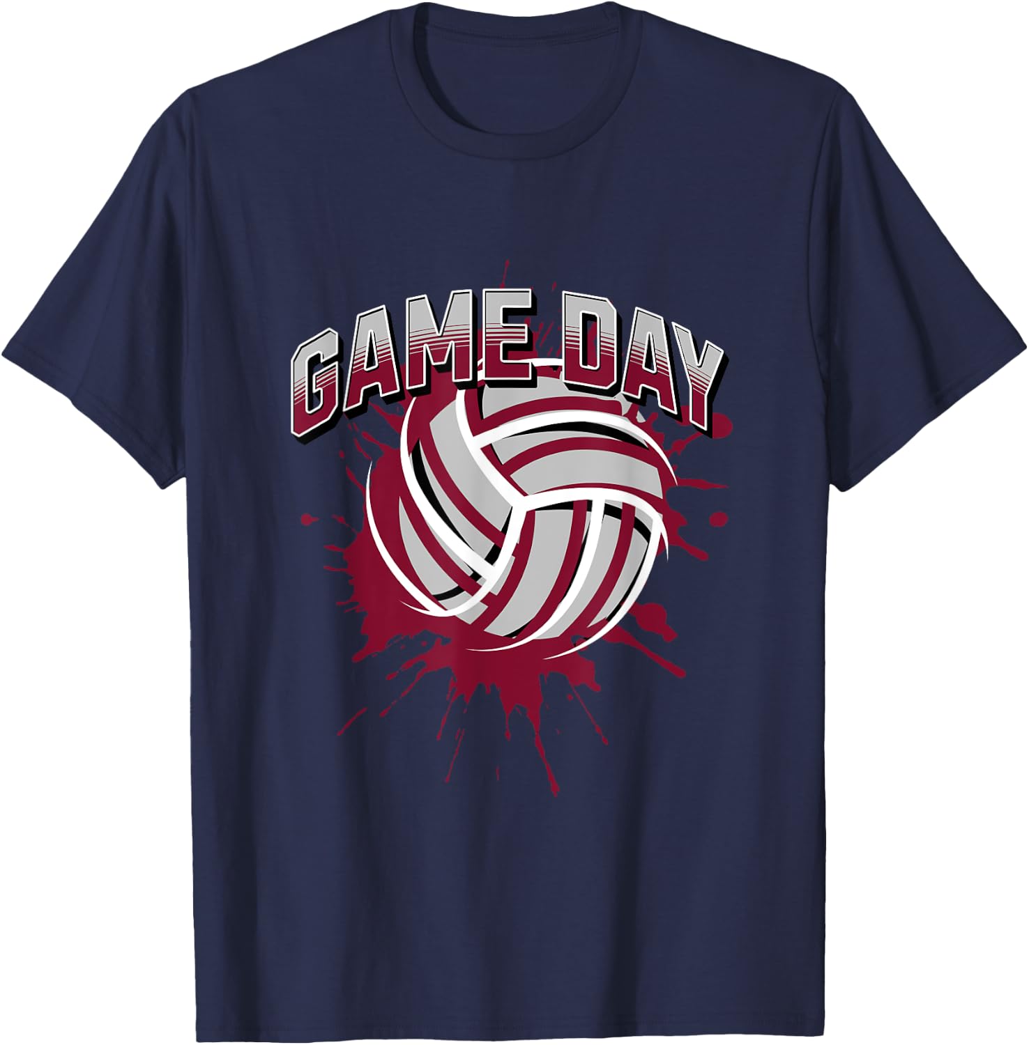 Volleyball Parents Team Game Day Maroon & White Art T-Shirt - T-Shirt | Navy