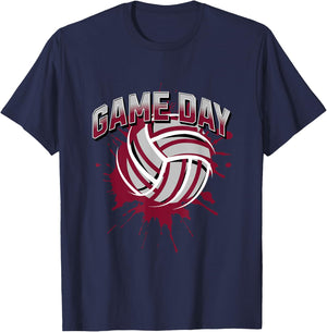 Volleyball Parents Team Game Day Maroon & White Art T-Shirt - T-Shirt | Navy