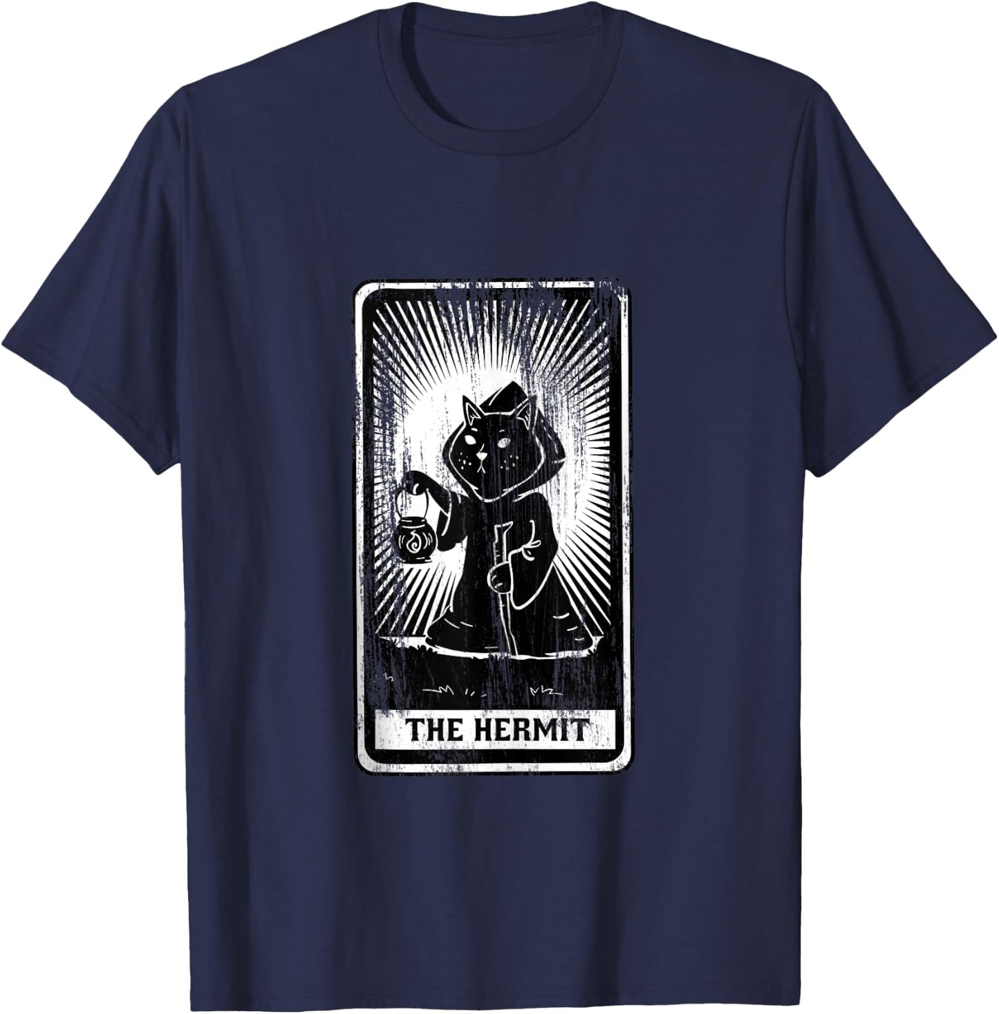 Black Cat Hermit Tarot Card T-Shirt - T-Shirt | Navy