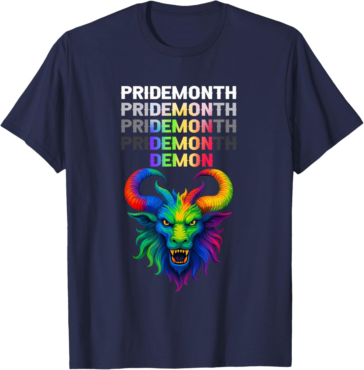 Pride Month Demon Baphomet Goat Psychedelic Mythical Outfit T-Shirt - T-Shirt | Navy