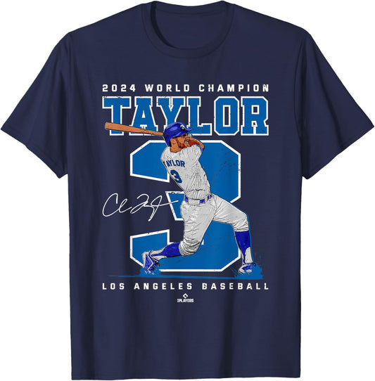 Player Number 2024 World Champion Chris Taylor Los Angeles T-Shirt - T-Shirt | Navy
