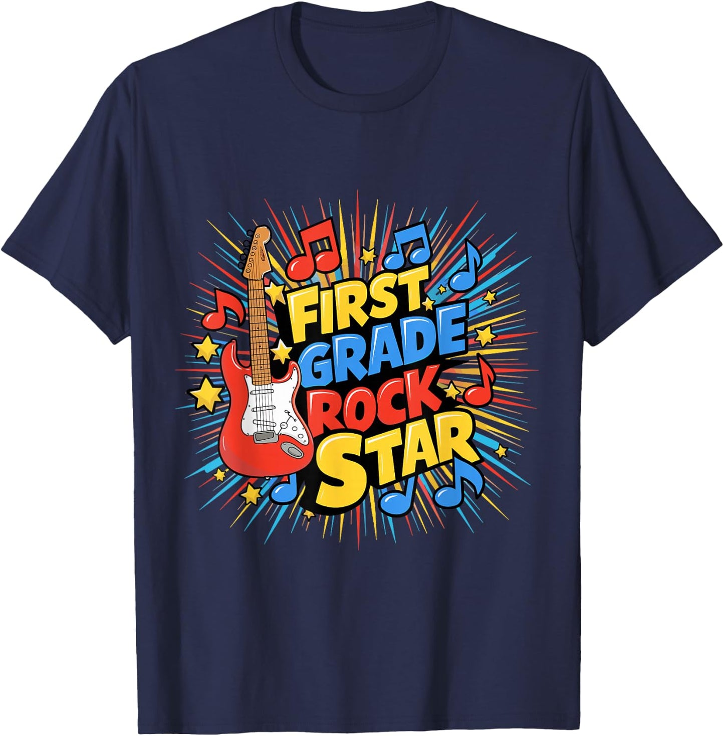 First Grade Rockstar Teacher Student Men Women Boys Girls T-Shirt - T-Shirt | Navy