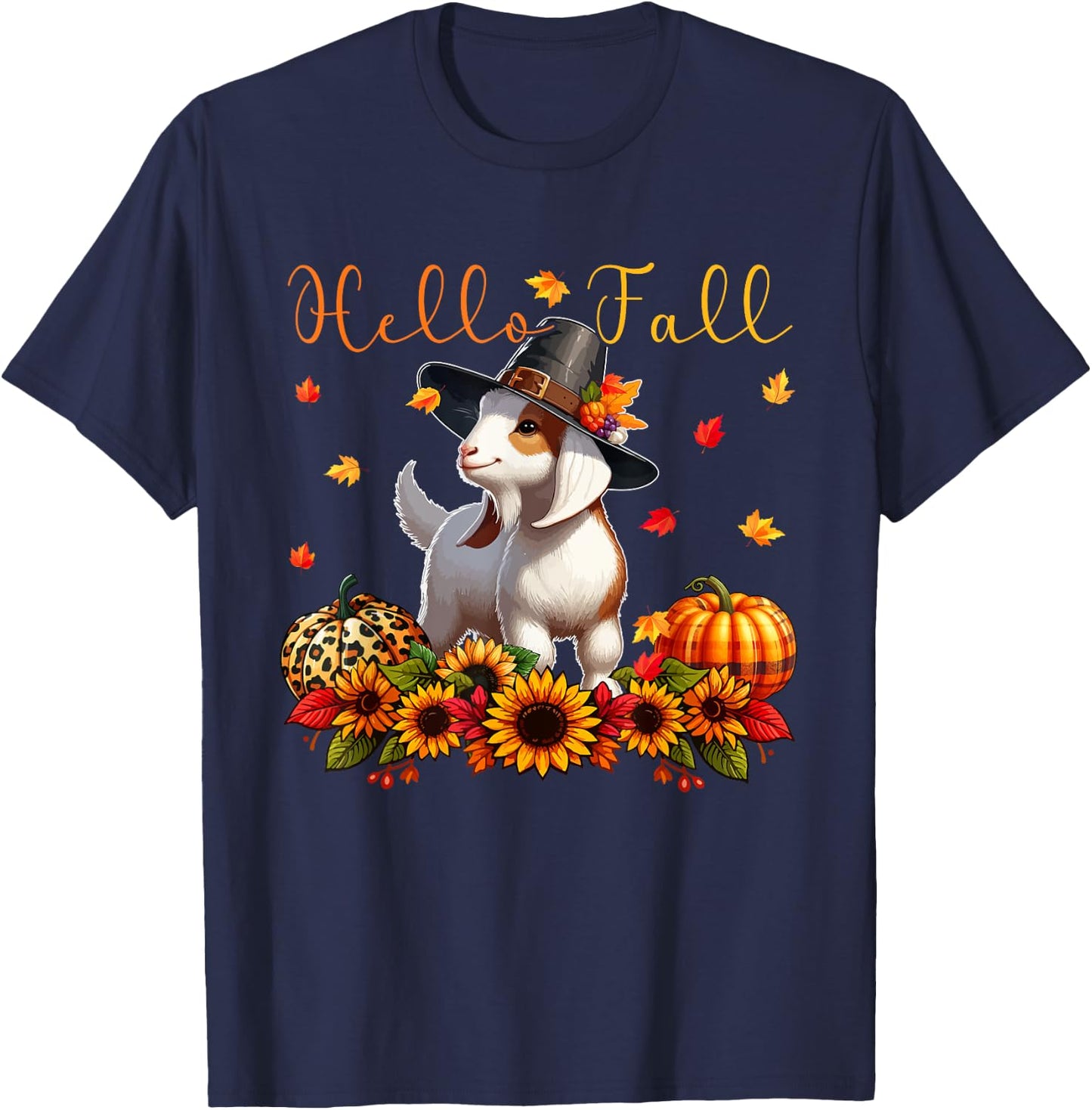 Fall Thanksgiving Goat Costume Autumn Leopard Pumpkins T-Shirt - T-Shirt | Navy