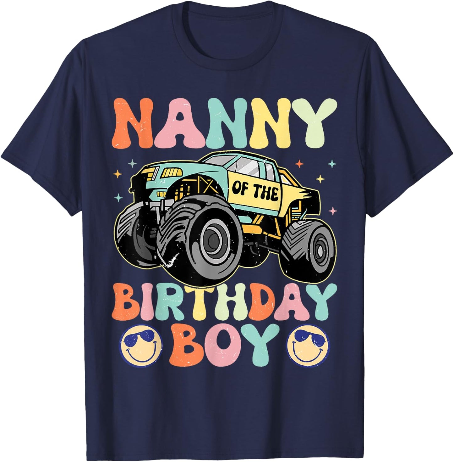 Monster Truck Nanny Of The Birthday Boy Matching Family T-Shirt - T-Shirt | Navy