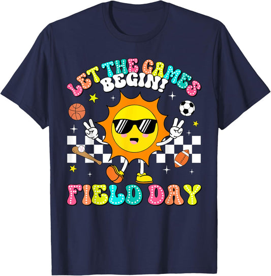 Field Day 2024 Let The Games Begin Teachers Kids Field Day T-Shirt - T-Shirt | Navy