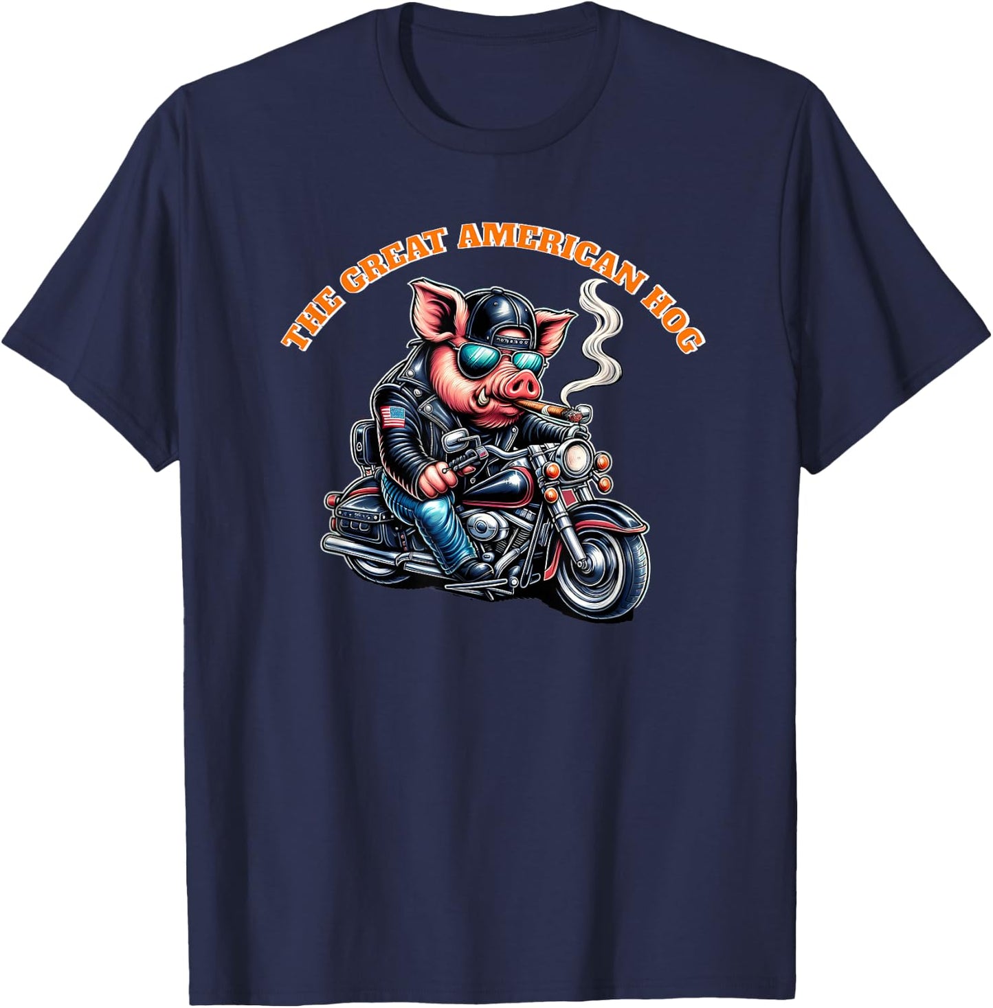 The Great American Hog Funny Smoking Pig Motorcycle Rally T-Shirt - T-Shirt | Navy