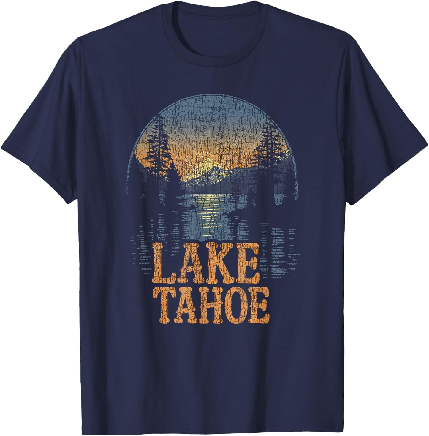 Lake Tahoe -California Mountain Vintage Men Women Kids Retro T-Shirt - T-Shirt | Navy