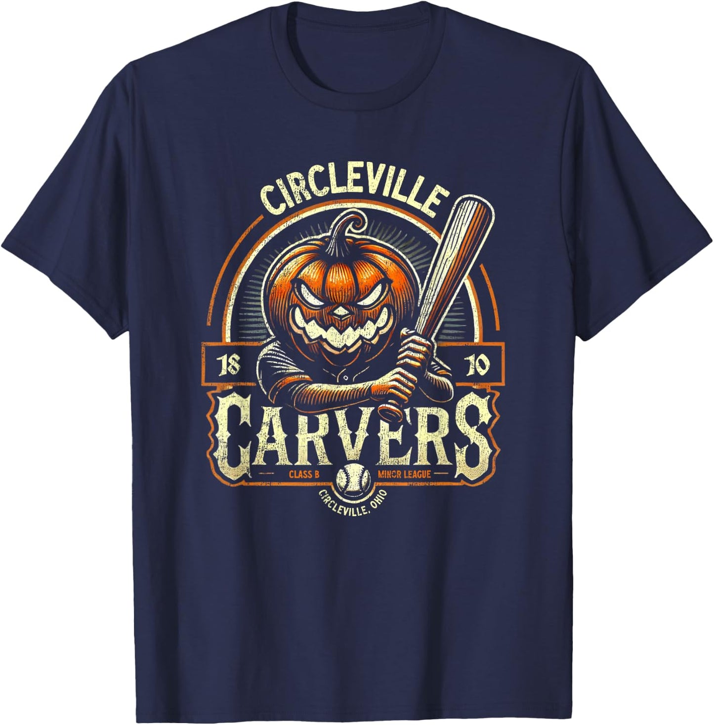 Spooky Halloween Circleville Carvers Minor League Baseball T-Shirt - T-Shirt | Navy