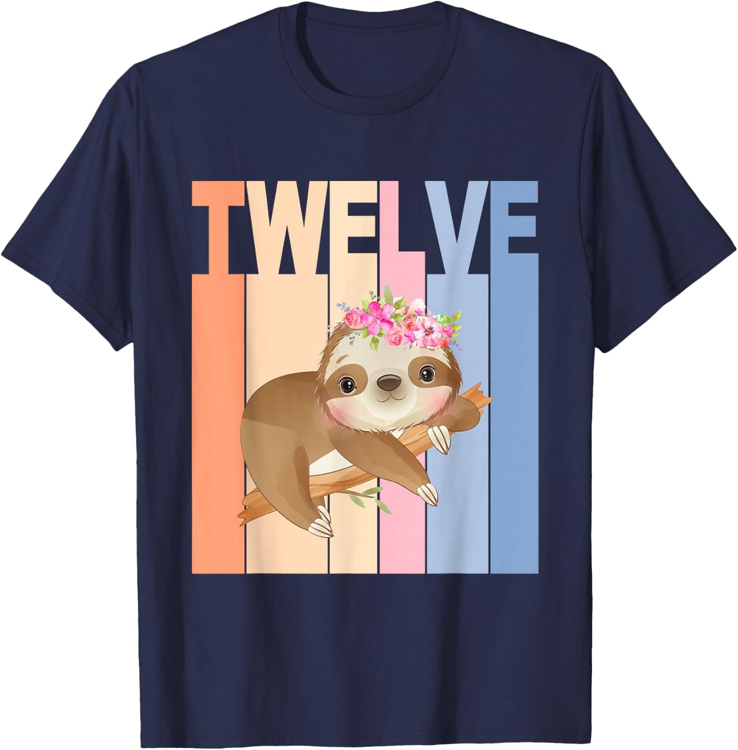 12 Year Old Cute Sloth Birthday Girl 12th Birthday Party T-Shirt - T-Shirt | Navy
