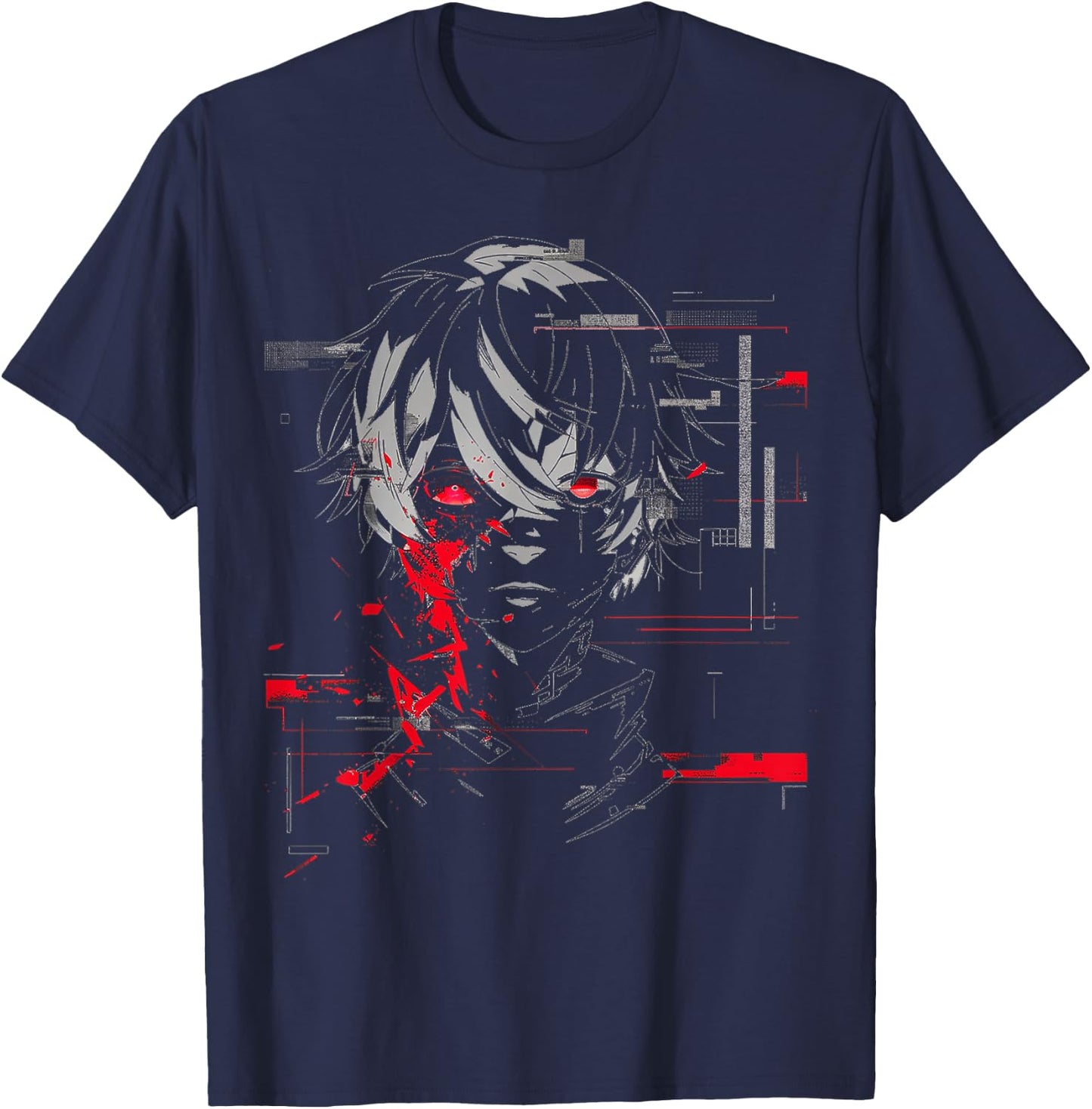 Anime Manga Motif Red-Eyes Artwork Anime T-Shirt - T-Shirt | Navy
