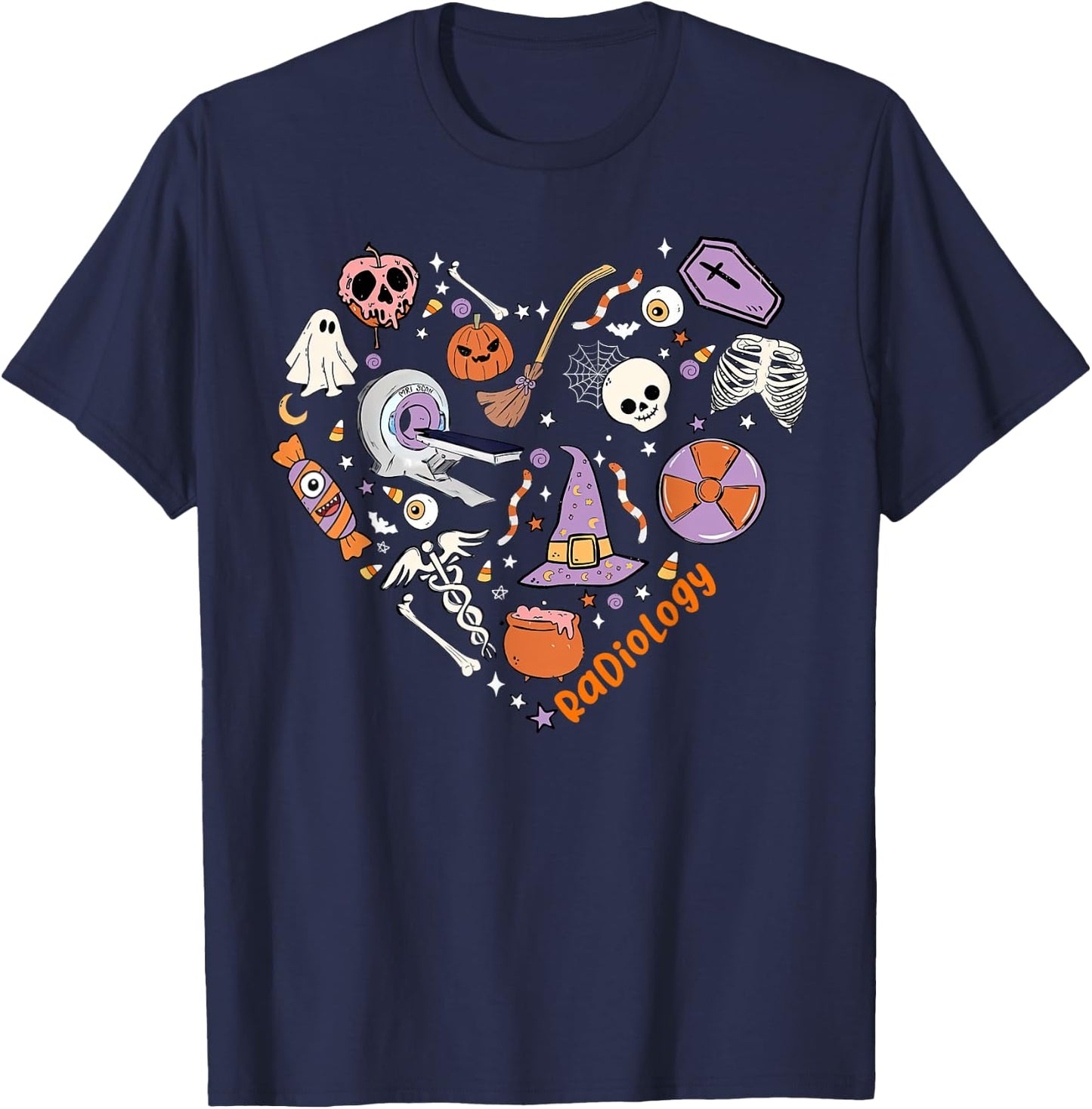 Halloween Radiology Heart Technologist X-ray Tech Autumn T-Shirt - T-Shirt | Navy