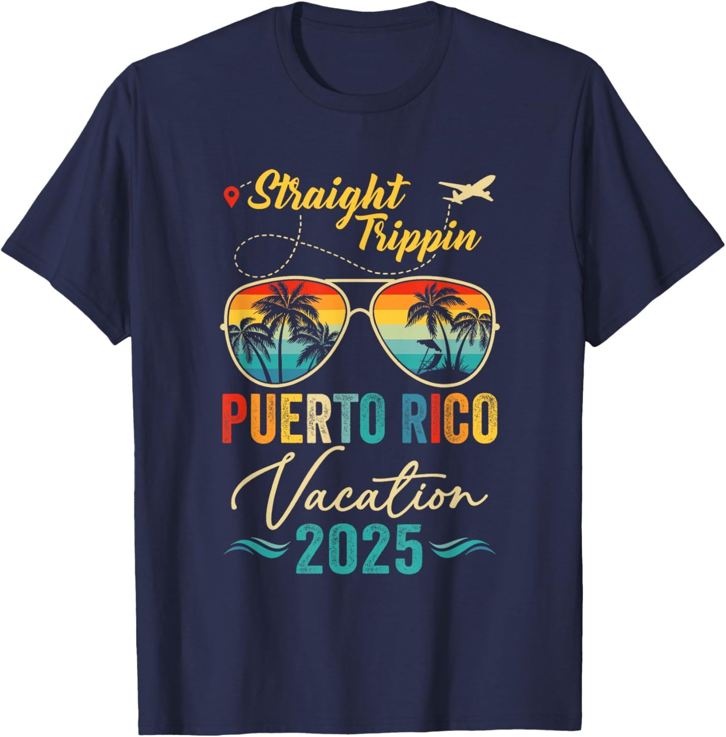 Straight Trippin Puerto Rico 2025 Family Summer Vacation T-Shirt - T-Shirt | Navy